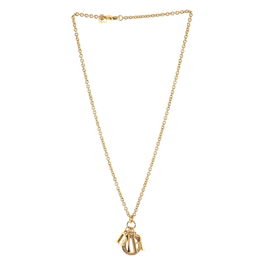 Logo Necklace Crystal Embellished Metal