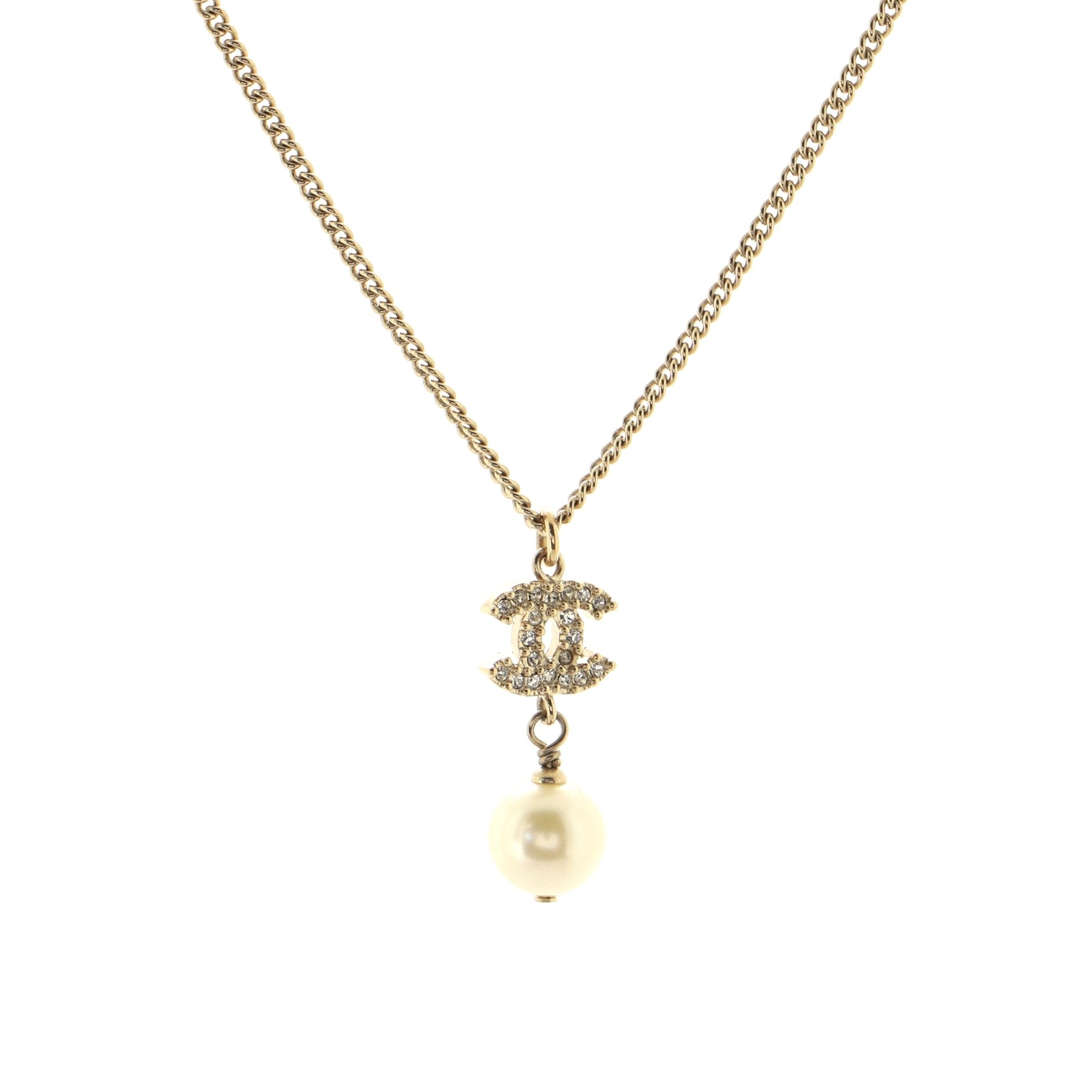CC Pendant Chain Necklace Metal with Faux Pearl and Crystal