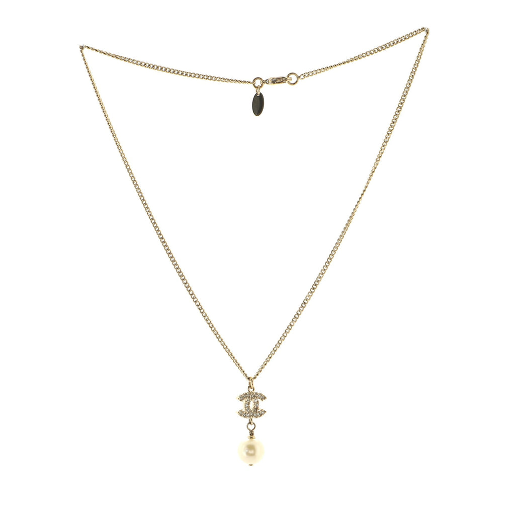 CC Pendant Chain Necklace Metal with Faux Pearl and Crystal