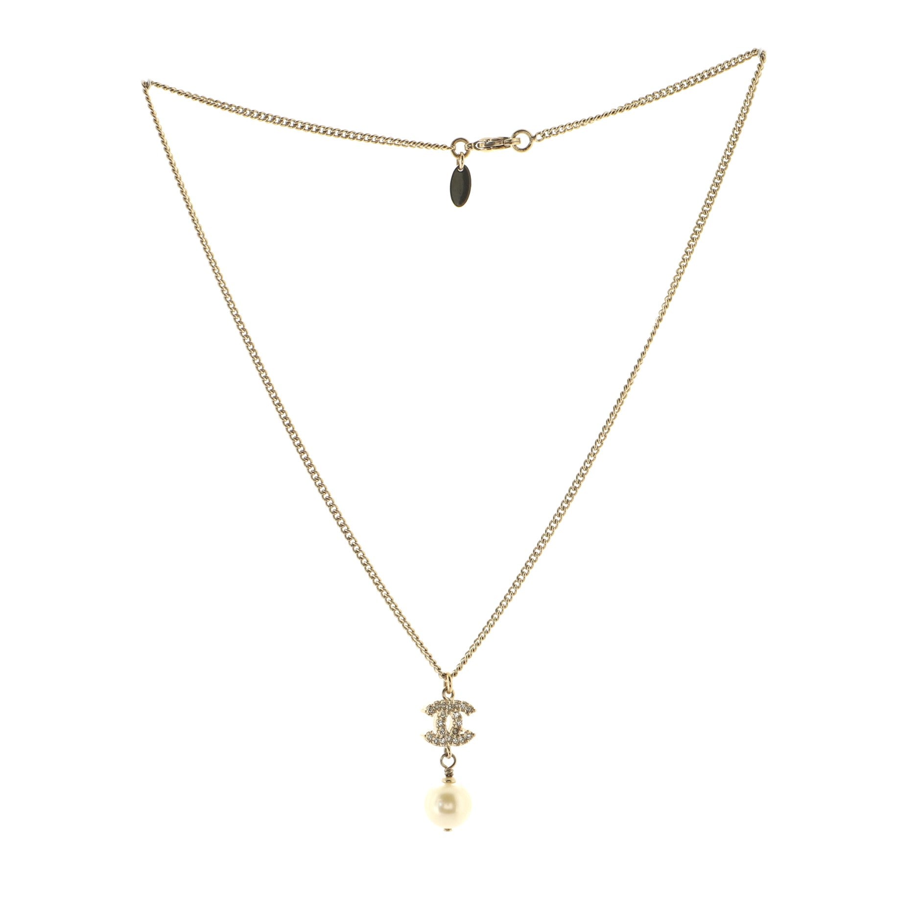 CC Pendant Chain Necklace Metal with Faux Pearl and Crystal