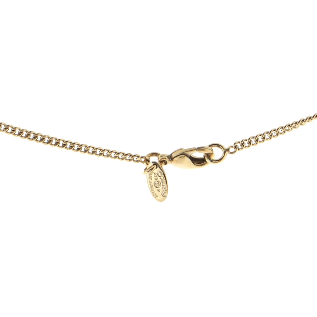 CC Pendant Chain Necklace Metal with Faux Pearl and Crystal
