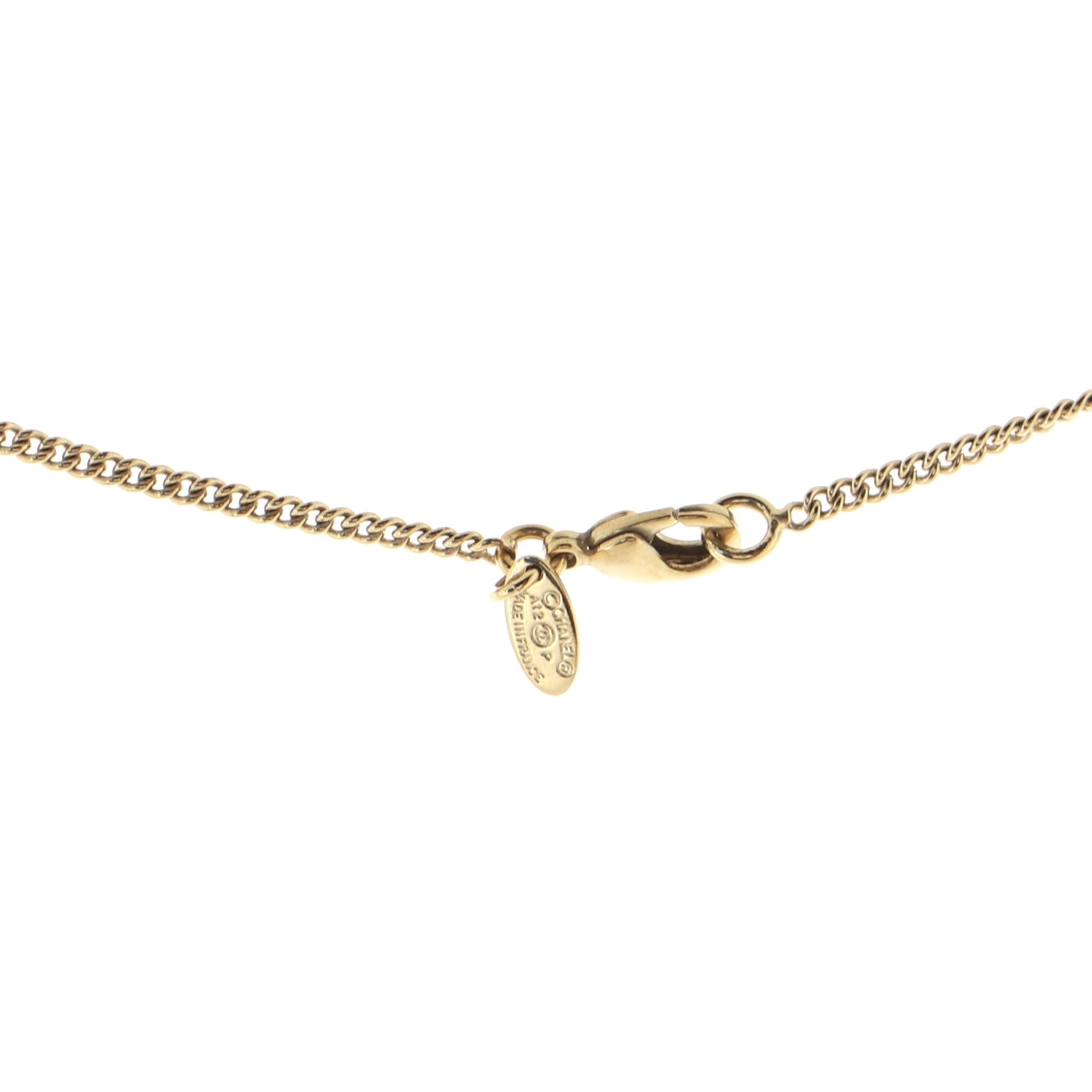 CC Pendant Chain Necklace Metal with Faux Pearl and Crystal
