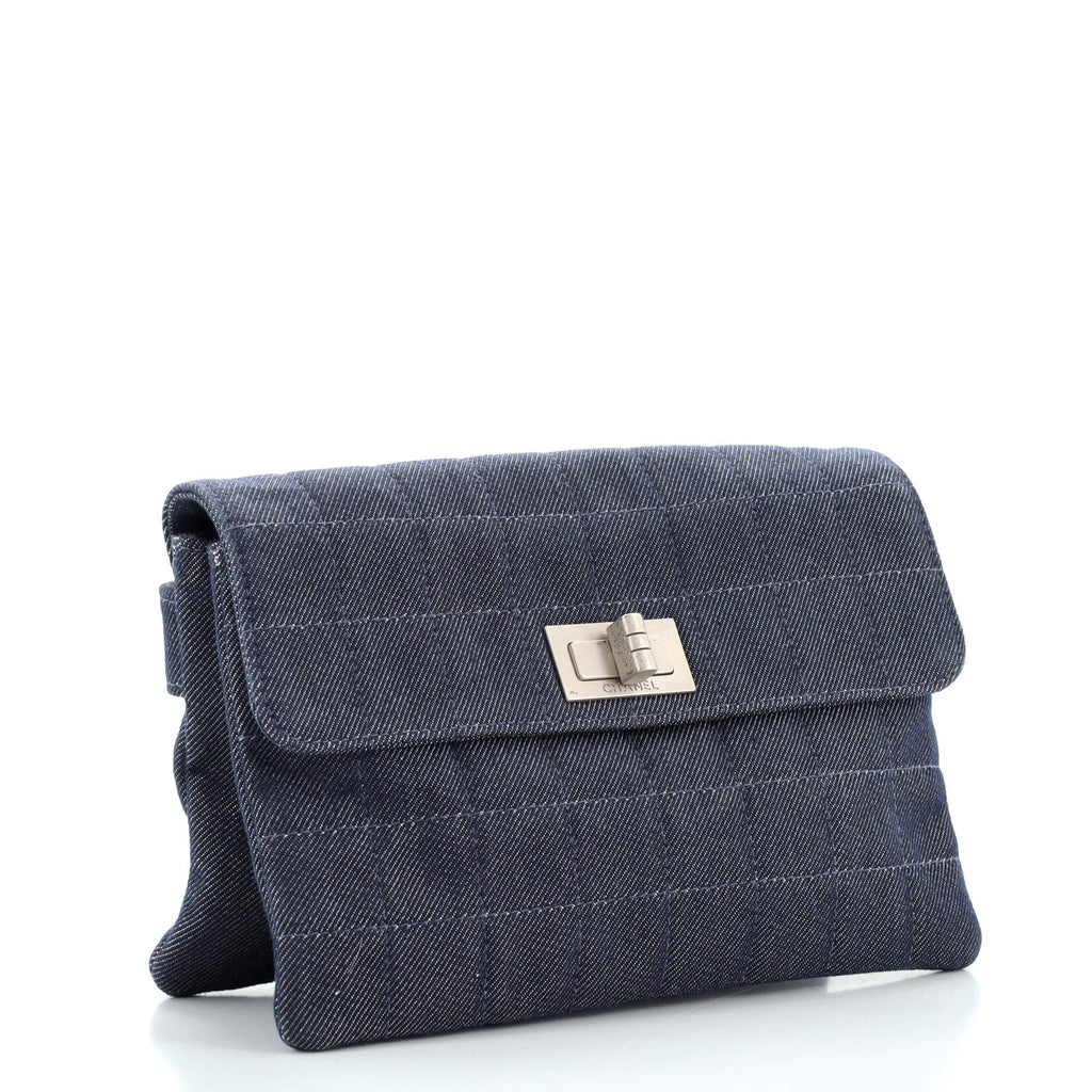 Chocolate Bar Reissue Handle Clutch Quilted Denim