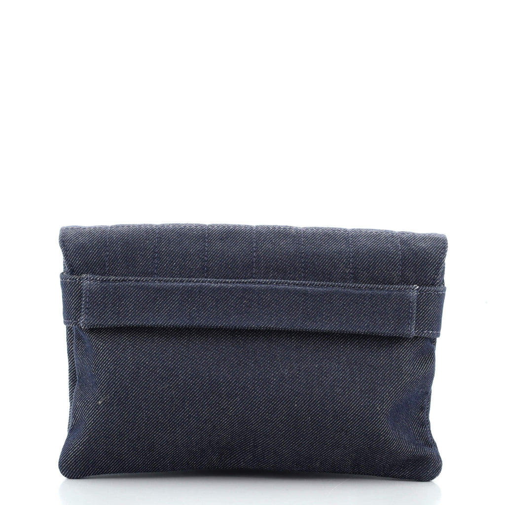 Chocolate Bar Reissue Handle Clutch Quilted Denim