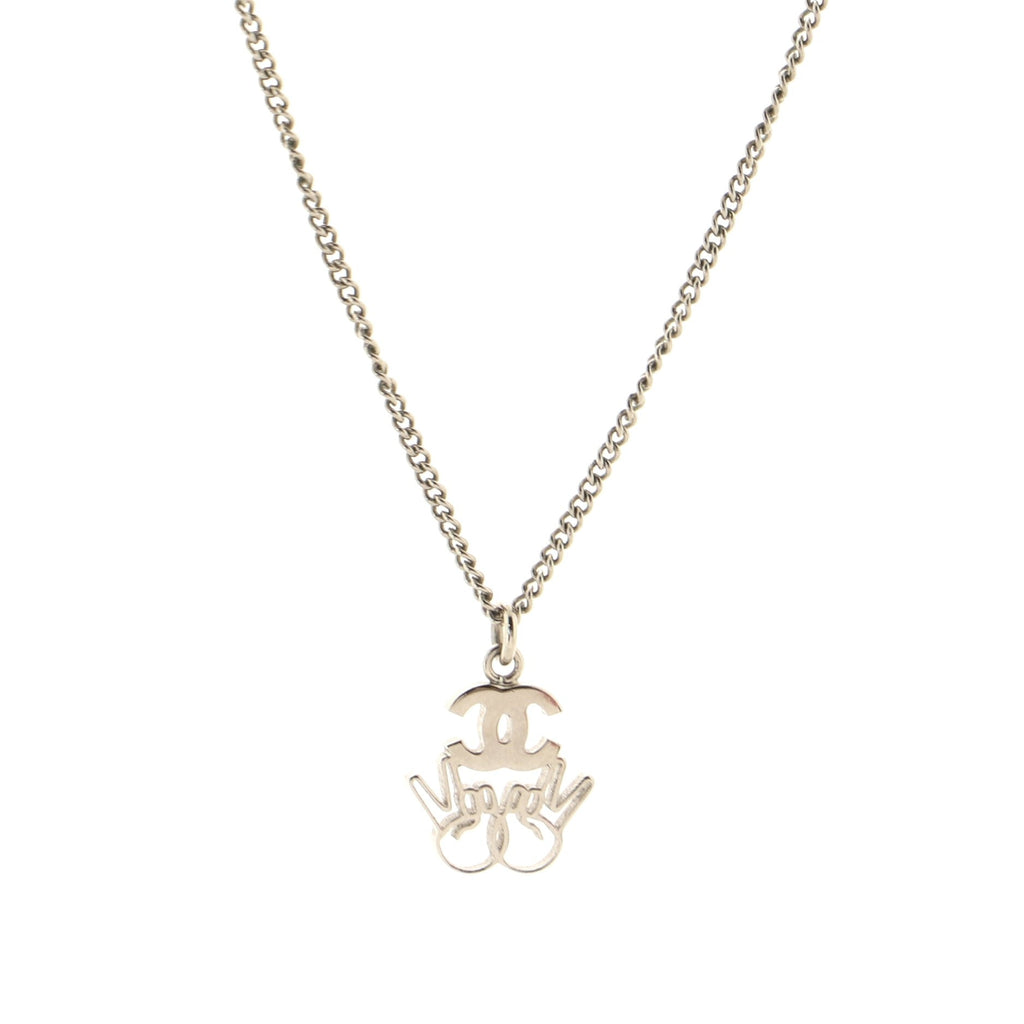 CC Double Peace Emoji Pendant Necklace Metal with Crystals