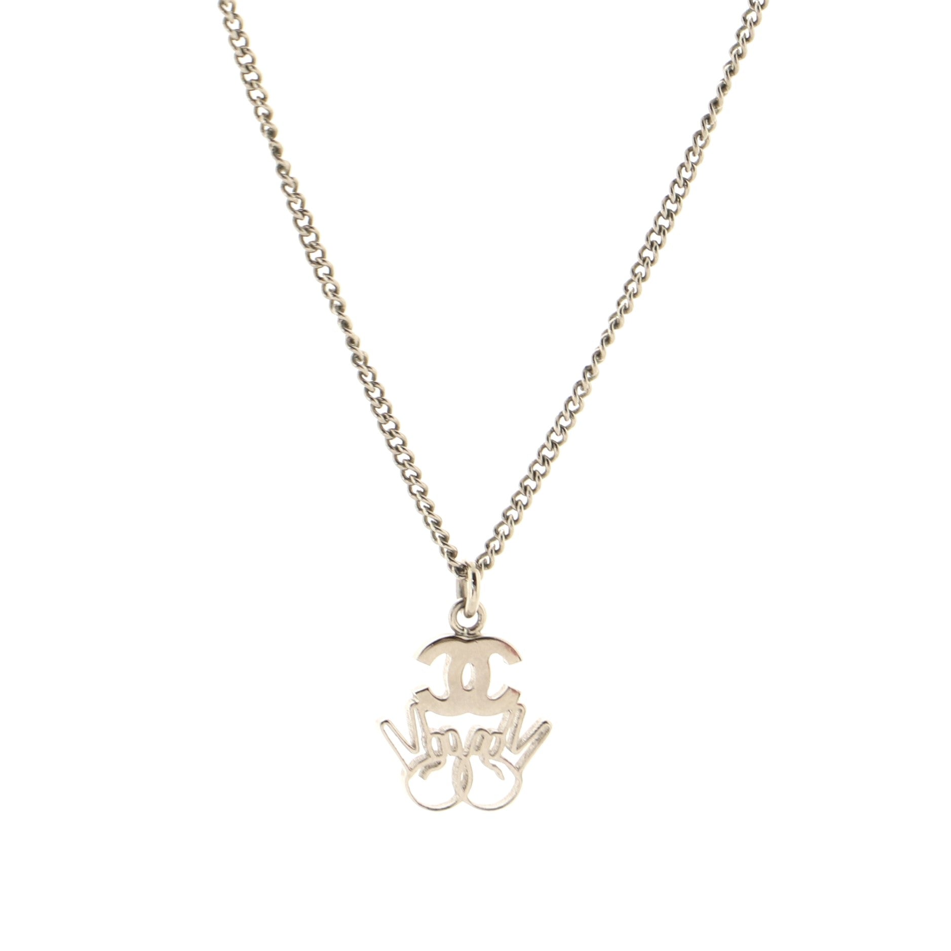 CC Double Peace Emoji Pendant Necklace Metal with Crystals