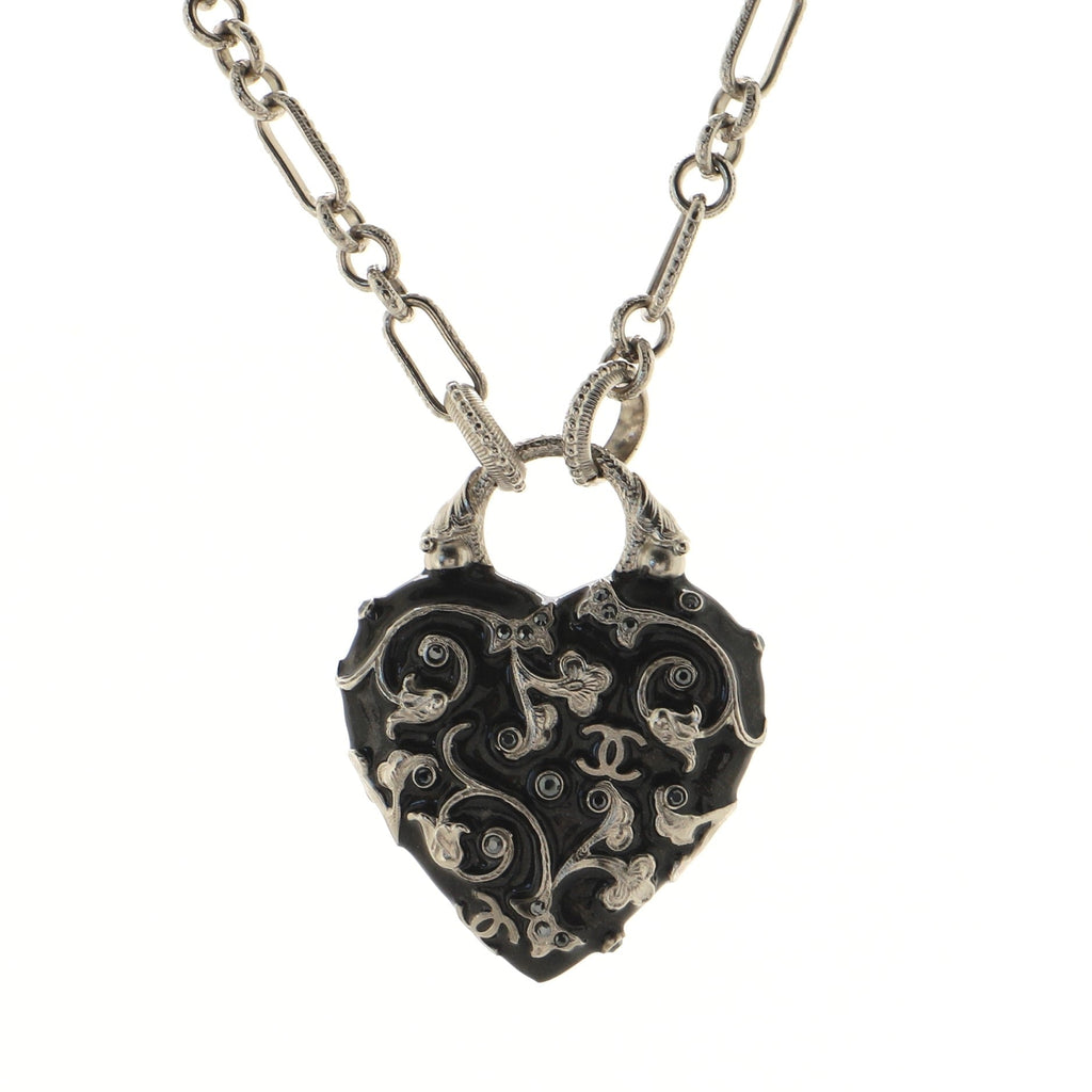 CC Heart Pendant Necklace Metal and Crystal Embellished Resin