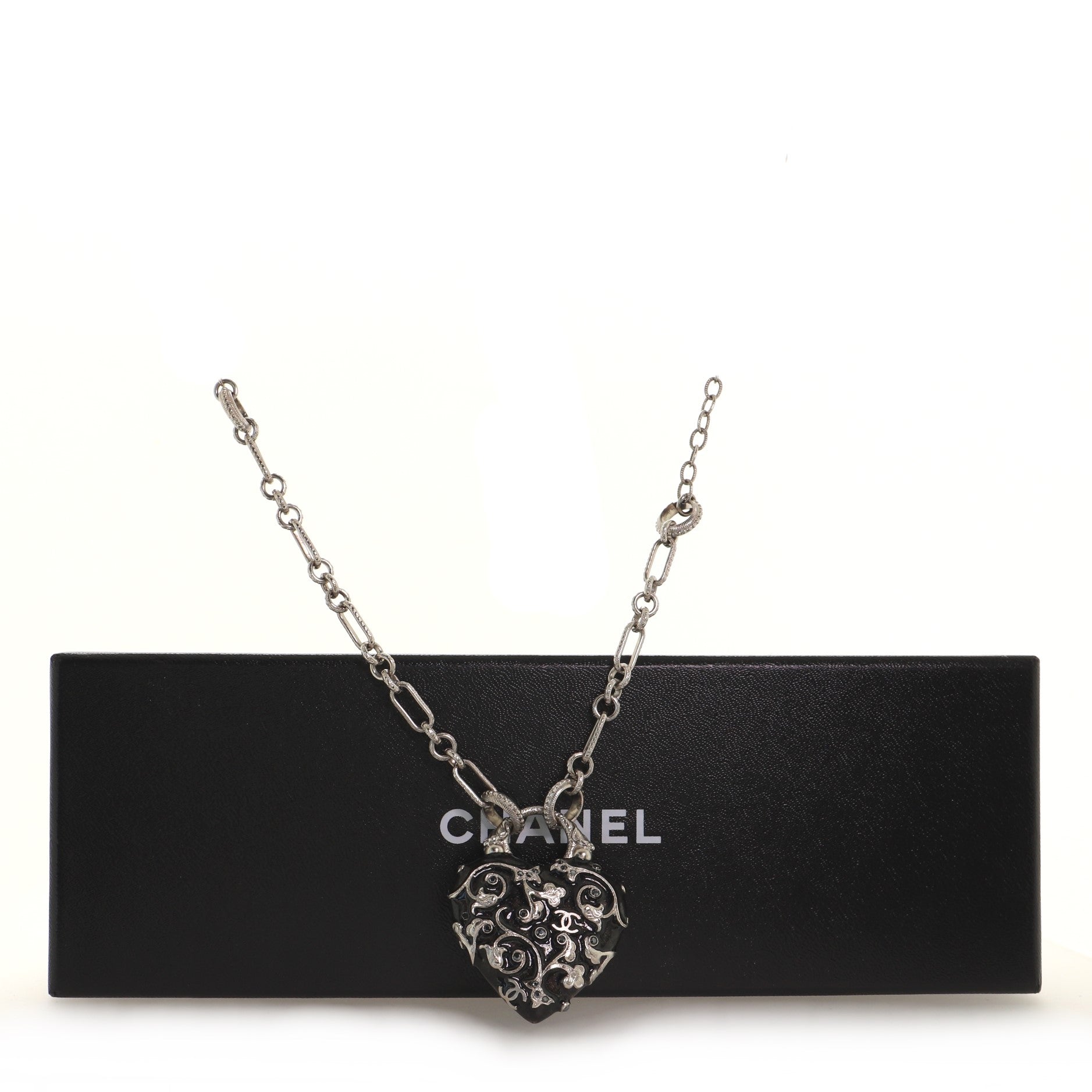 CC Heart Pendant Necklace Metal and Crystal Embellished Resin
