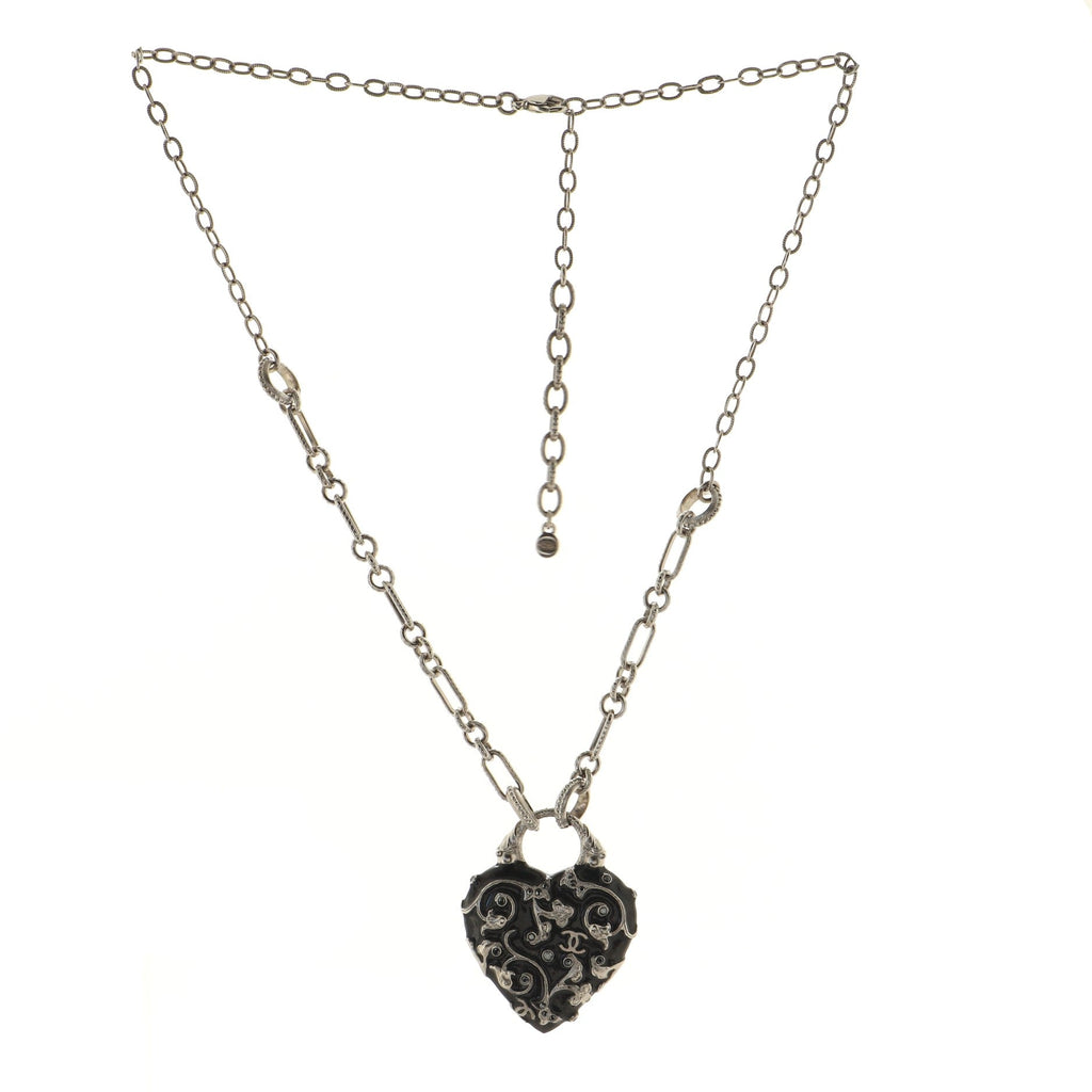 CC Heart Pendant Necklace Metal and Crystal Embellished Resin