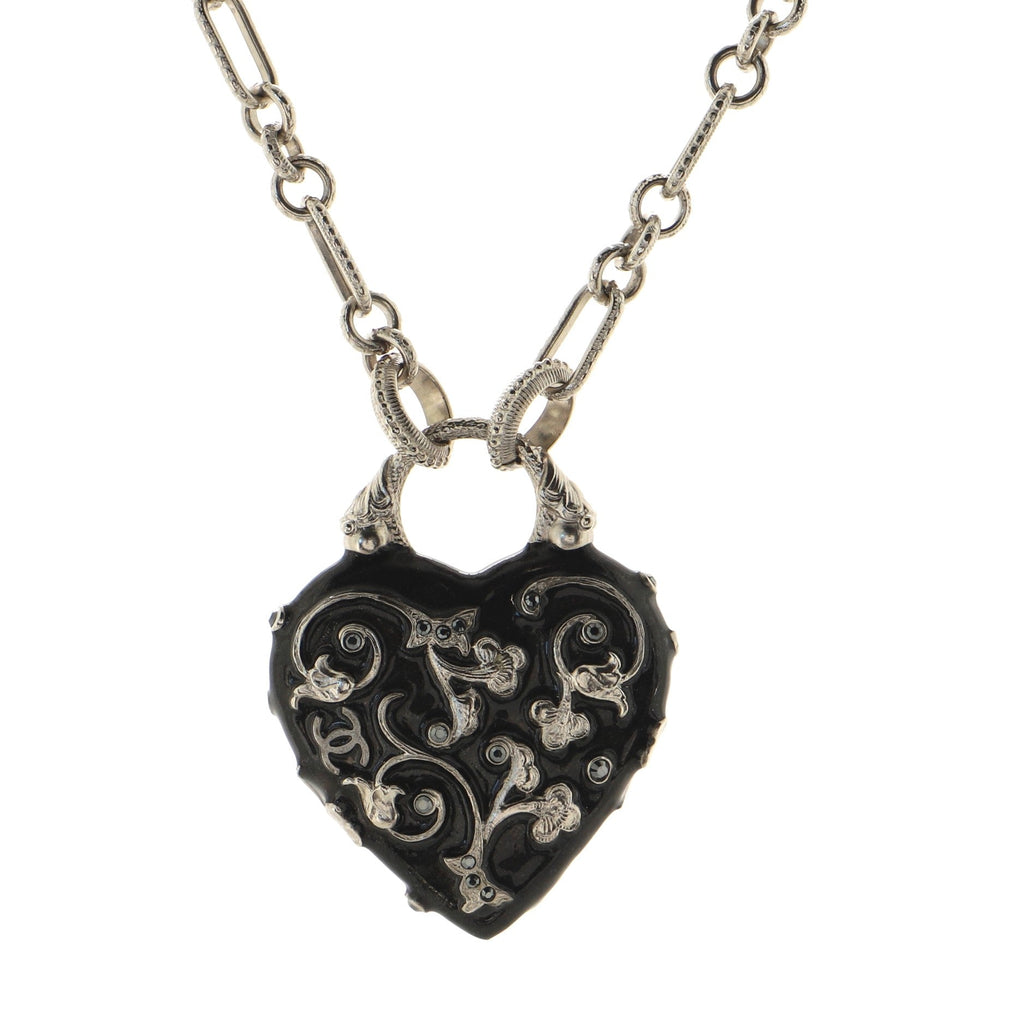 CC Heart Pendant Necklace Metal and Crystal Embellished Resin