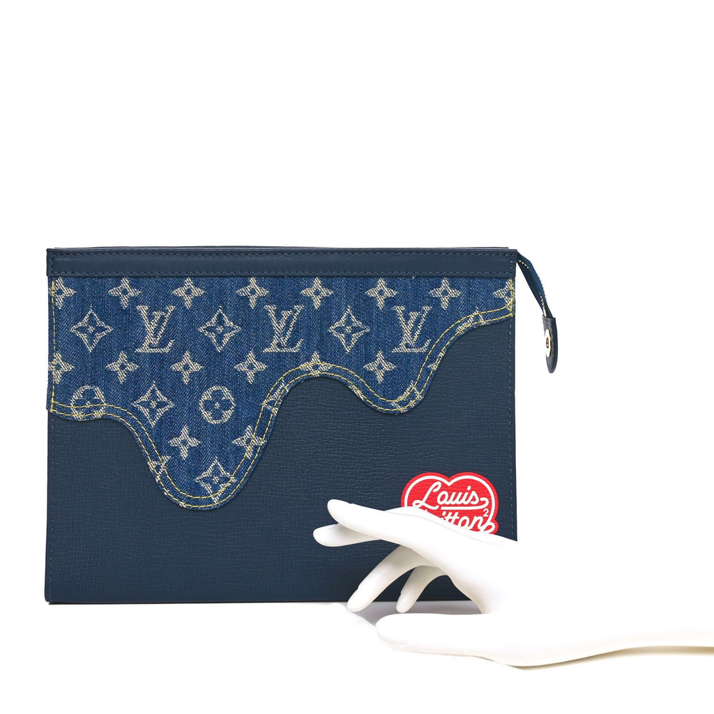 X NIGO Taurillon Monogram Denim Drip Pochette Voyage MM Blue