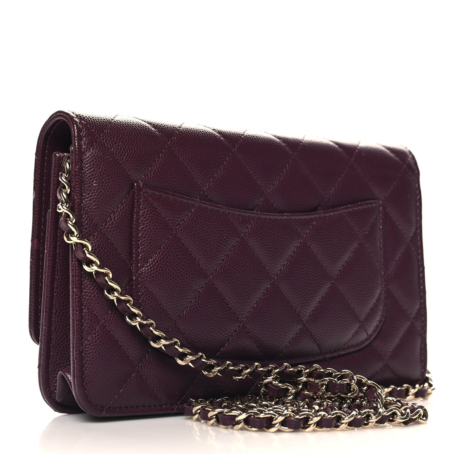 Caviar Quilted Embossed CC Wallet On Chain WOC Dark Burgundy