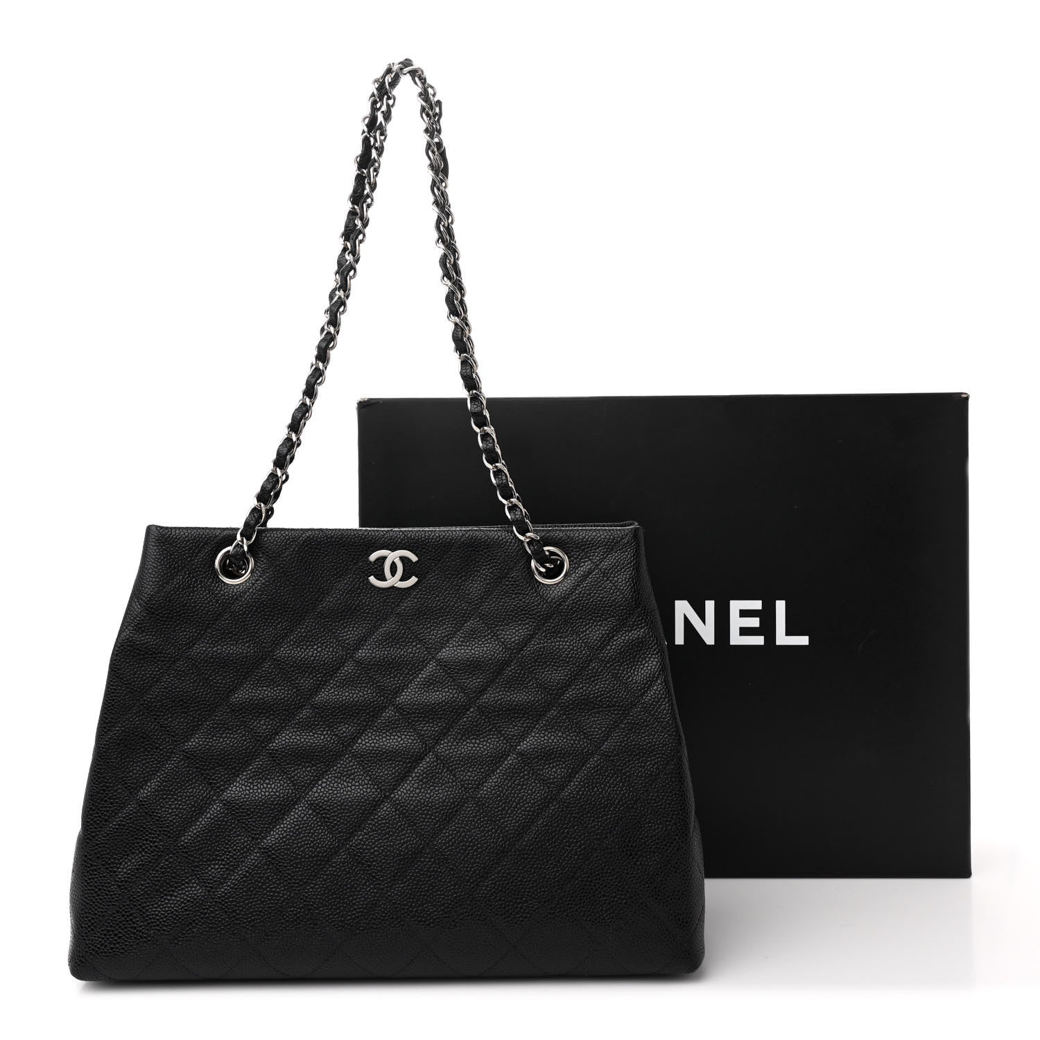 Caviar Quilted Small Shopping Tote Black