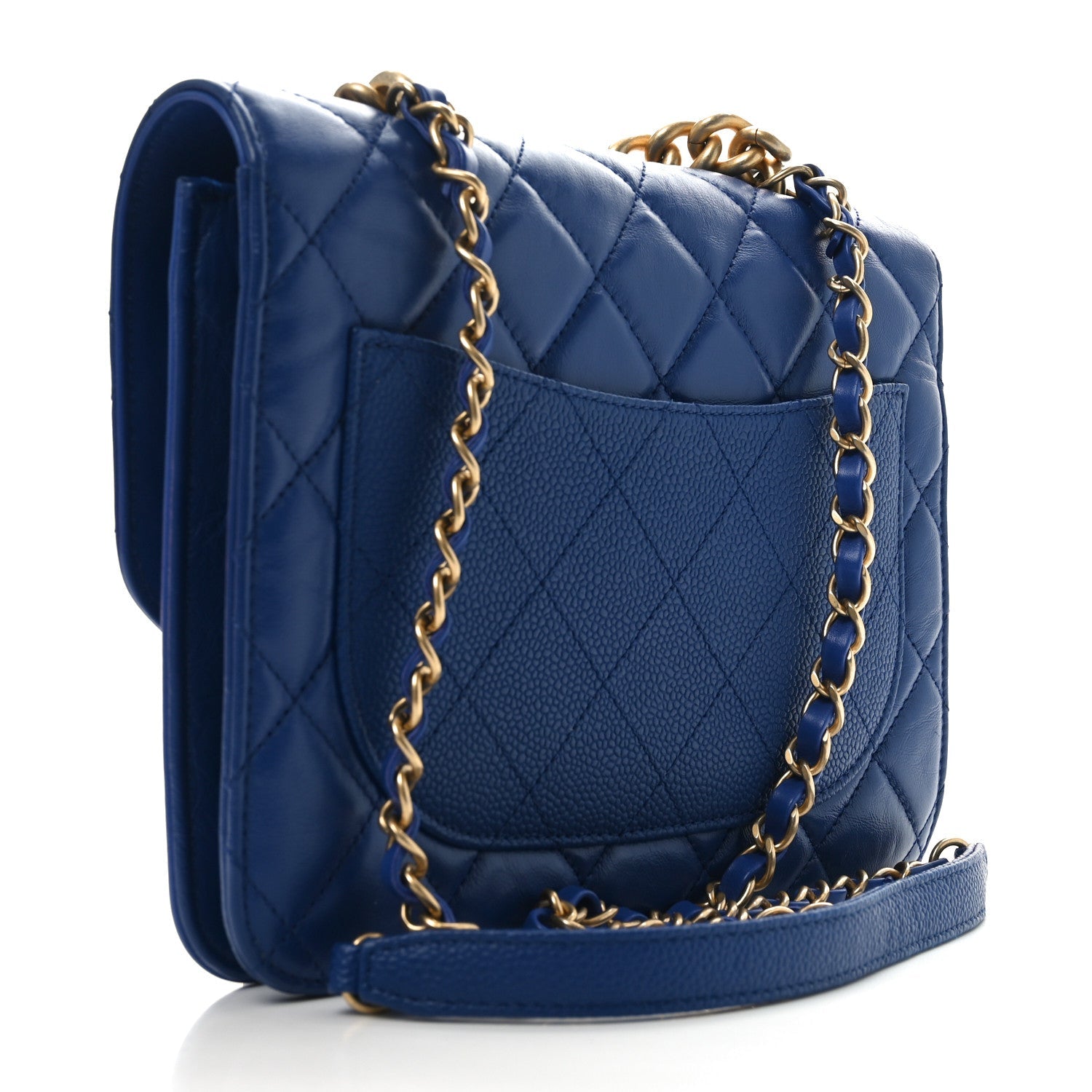 Calfskin Caviar Quilted Chain Handle Flap Blue