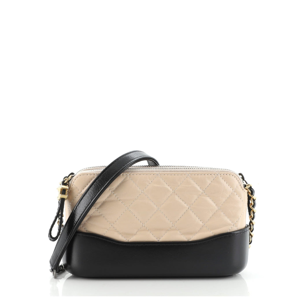 Gabrielle Double Zip Clutch with Chain Quilted Aged Calfskin