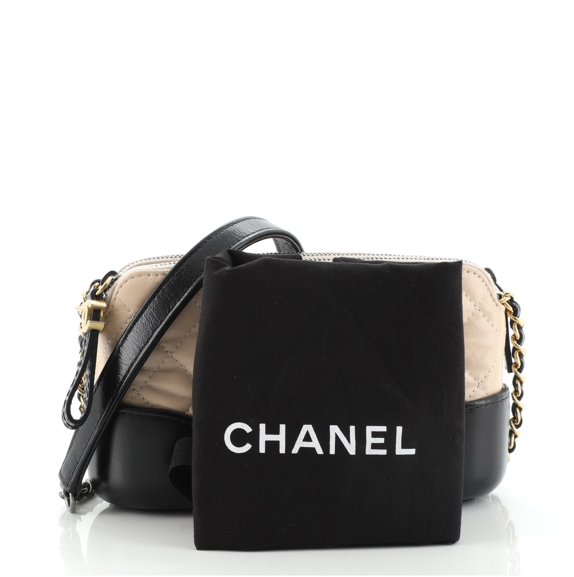 Gabrielle Double Zip Clutch with Chain Quilted Aged Calfskin