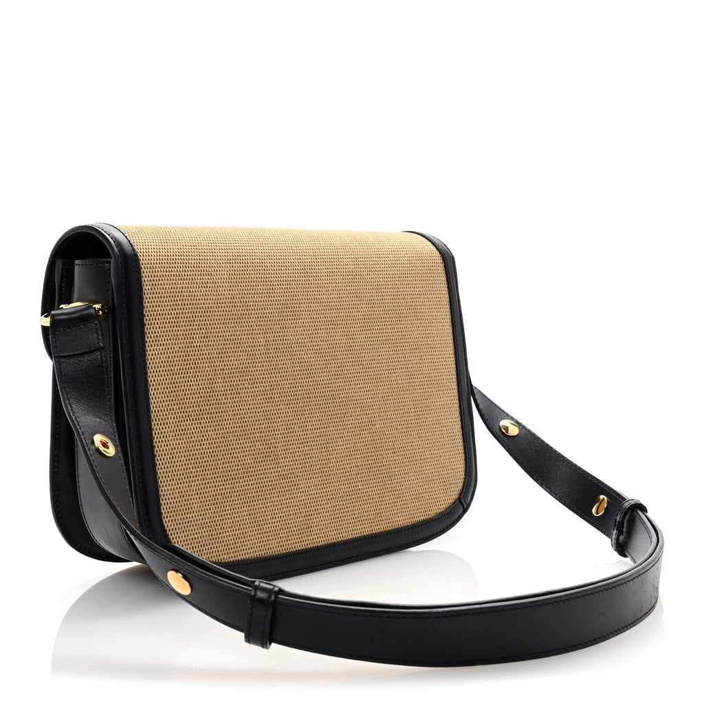 Vintage Rice Canvas Plutone Calfskin Horsebit 1955 Shoulder Bag Beige Blue