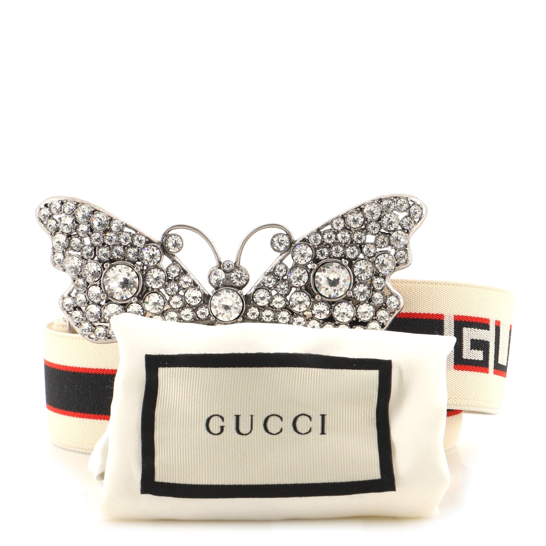Butterfly Web Logo Belt Elastic with Metal and Crystals Wide 80