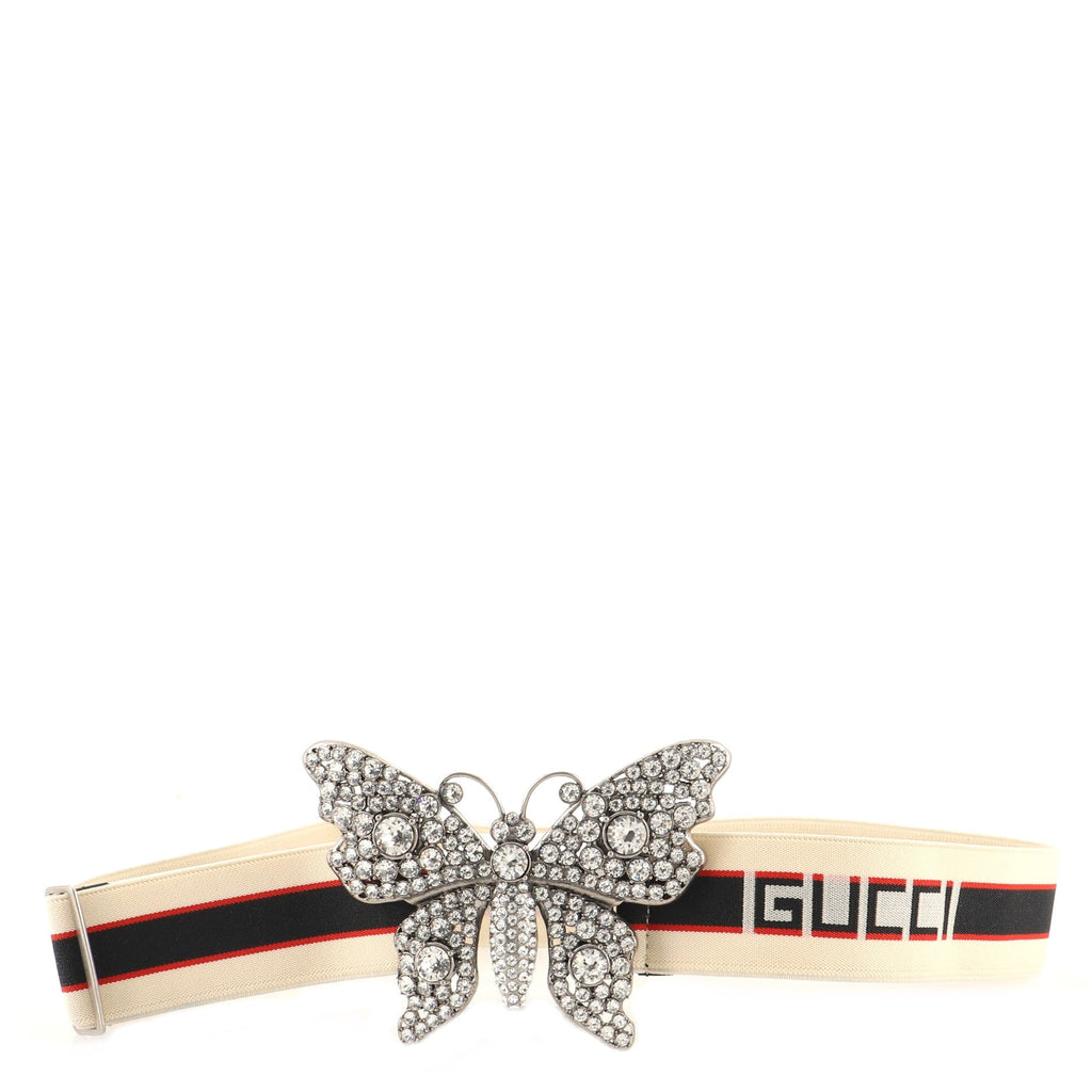 Butterfly Web Logo Belt Elastic with Metal and Crystals Wide 80