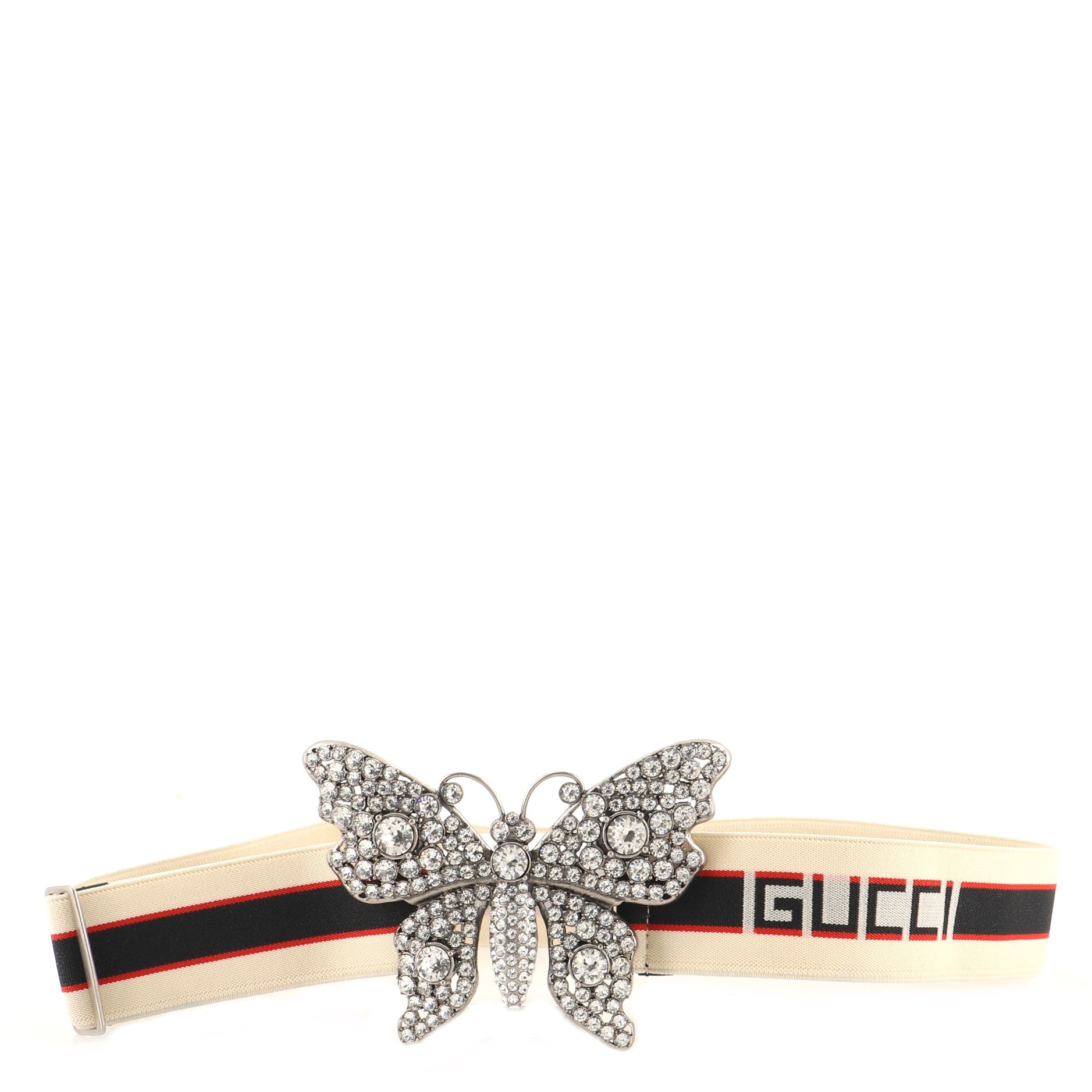 Butterfly Web Logo Belt Elastic with Metal and Crystals Wide 80