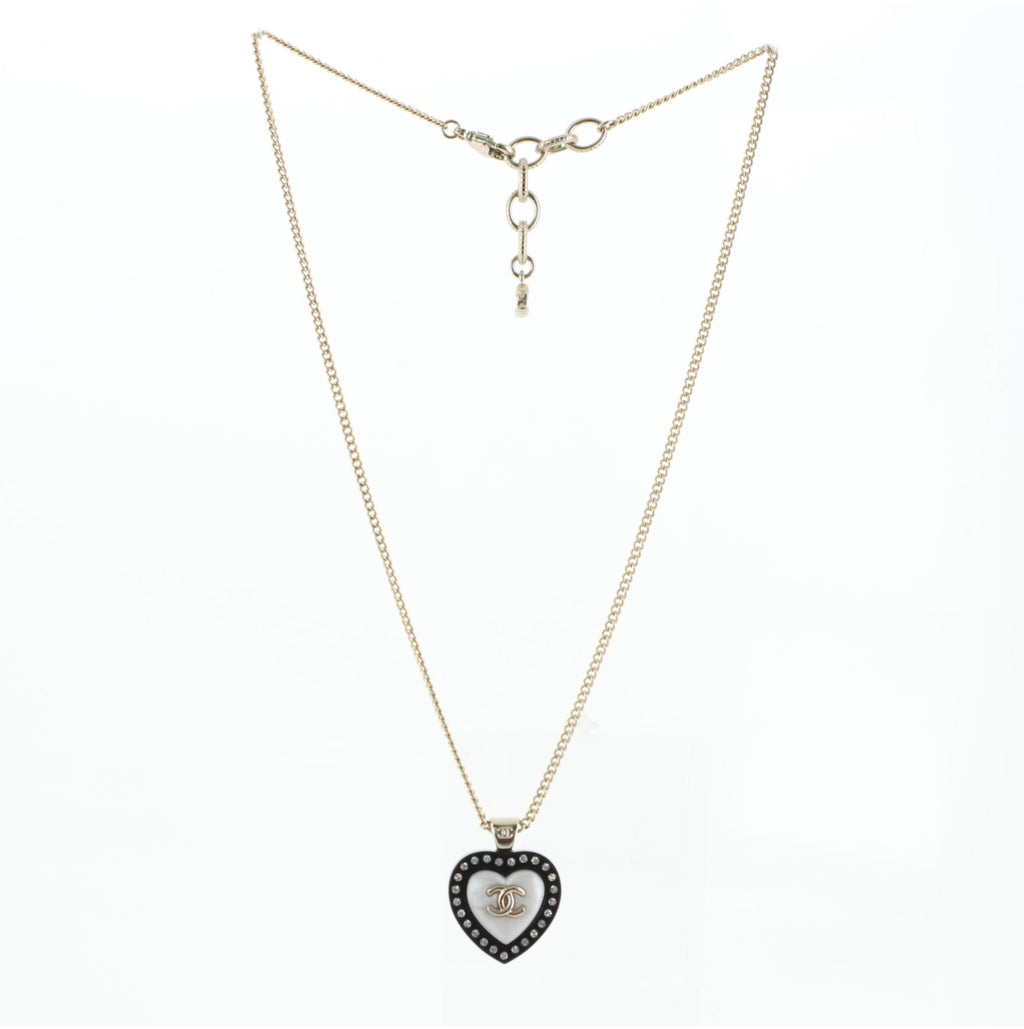 CC Heart Pendant Necklace Metal and Crystal Embellished Resin