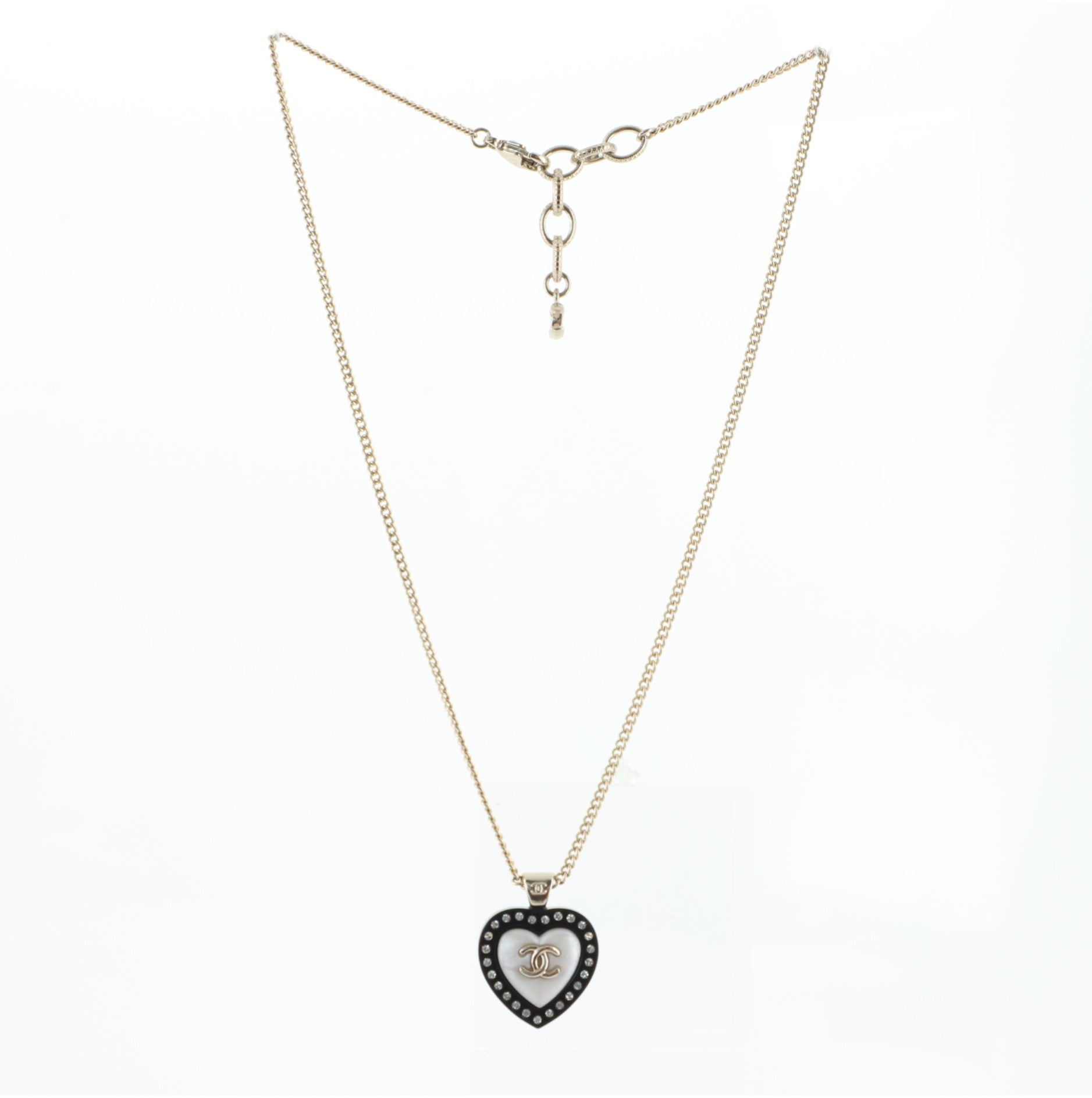 CC Heart Pendant Necklace Metal and Crystal Embellished Resin