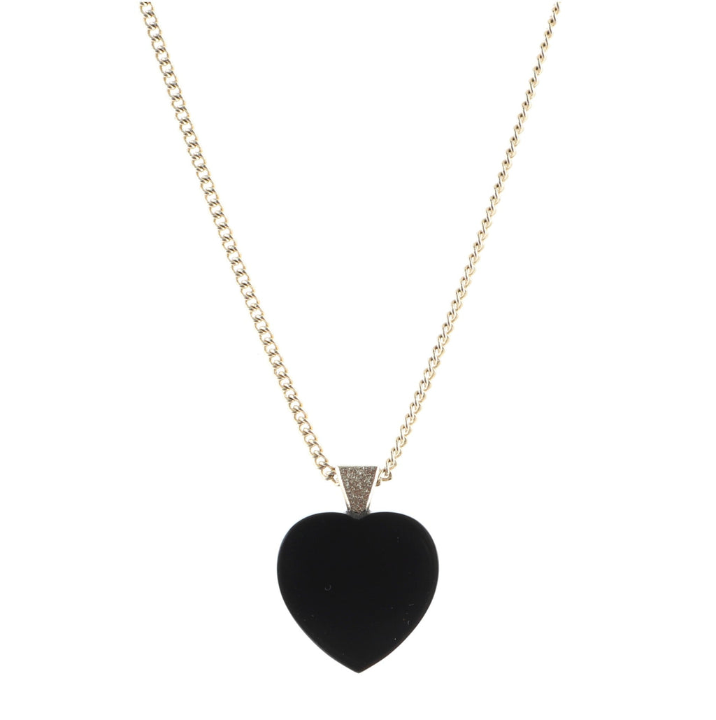 CC Heart Pendant Necklace Metal and Crystal Embellished Resin