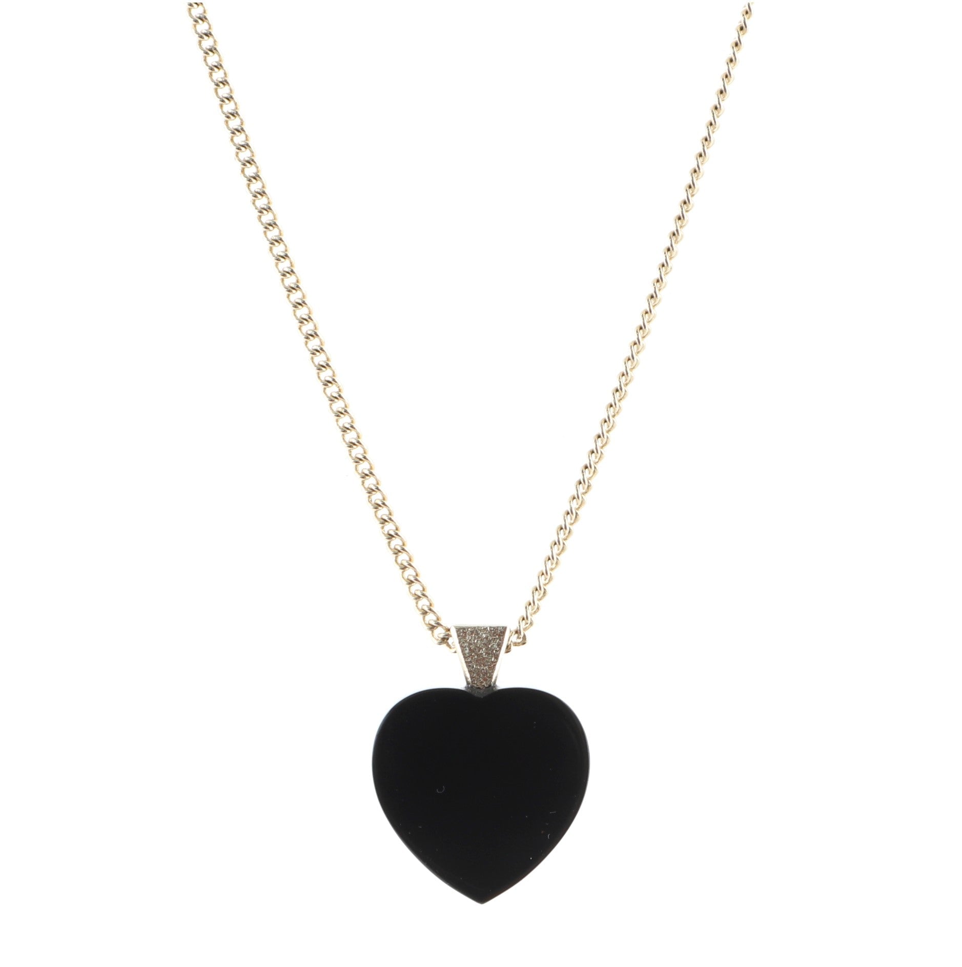 CC Heart Pendant Necklace Metal and Crystal Embellished Resin