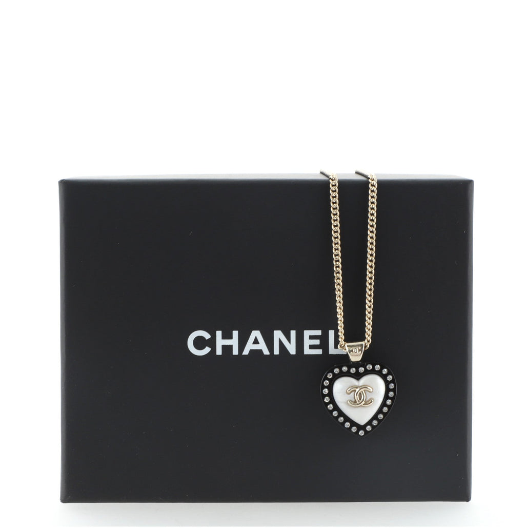 CC Heart Pendant Necklace Metal and Crystal Embellished Resin