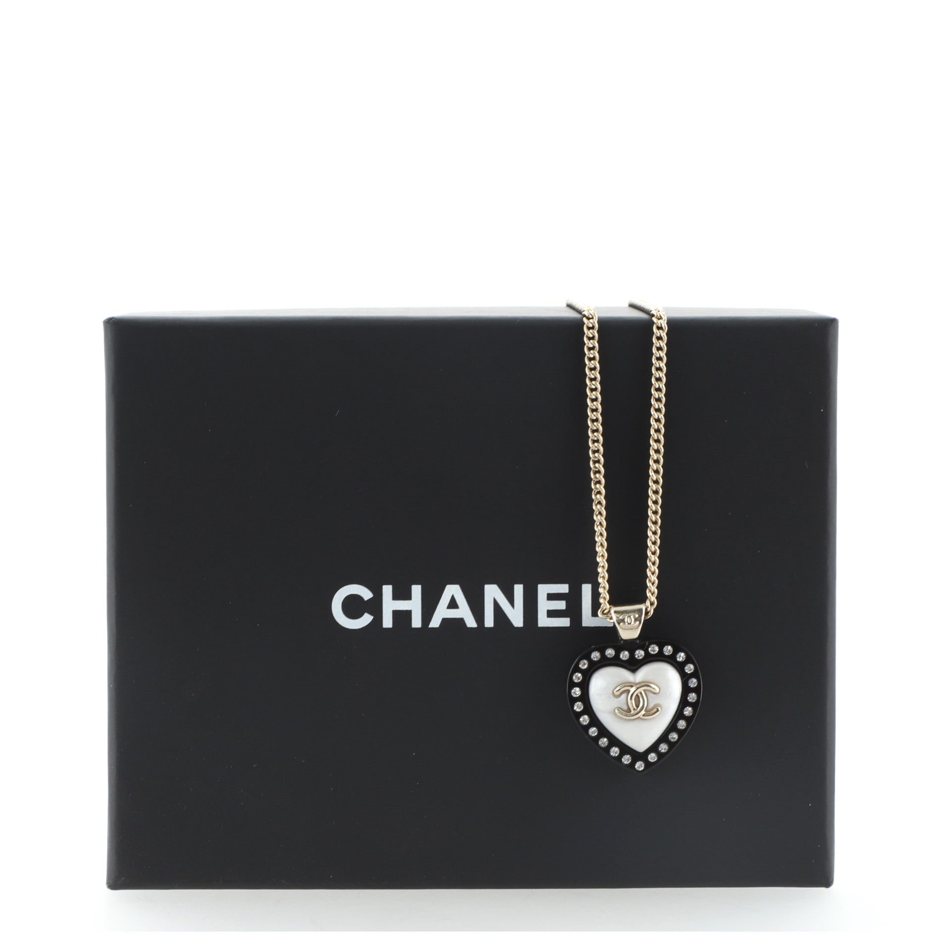 CC Heart Pendant Necklace Metal and Crystal Embellished Resin