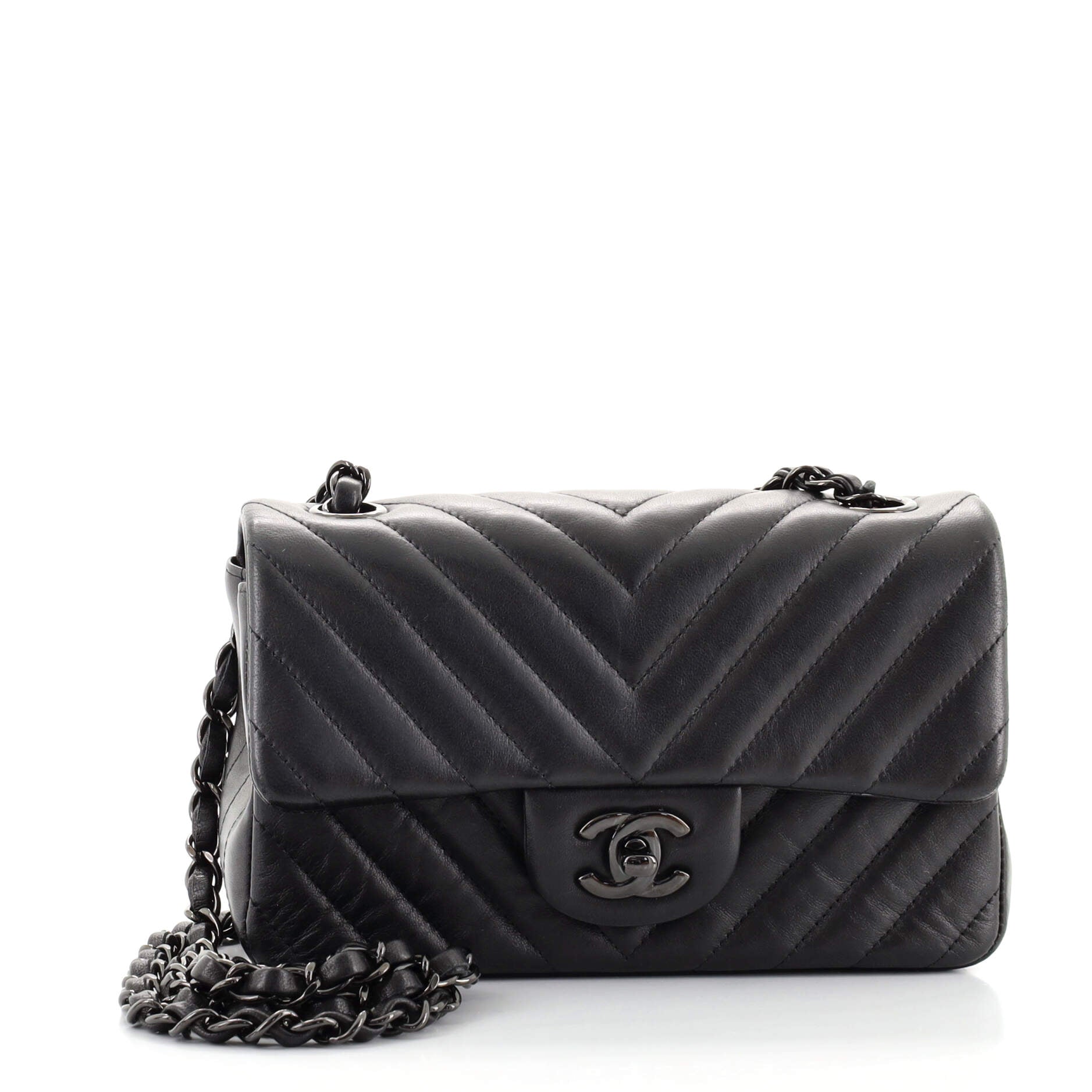 So Black Classic Single Flap Bag Chevron Lambskin Mini