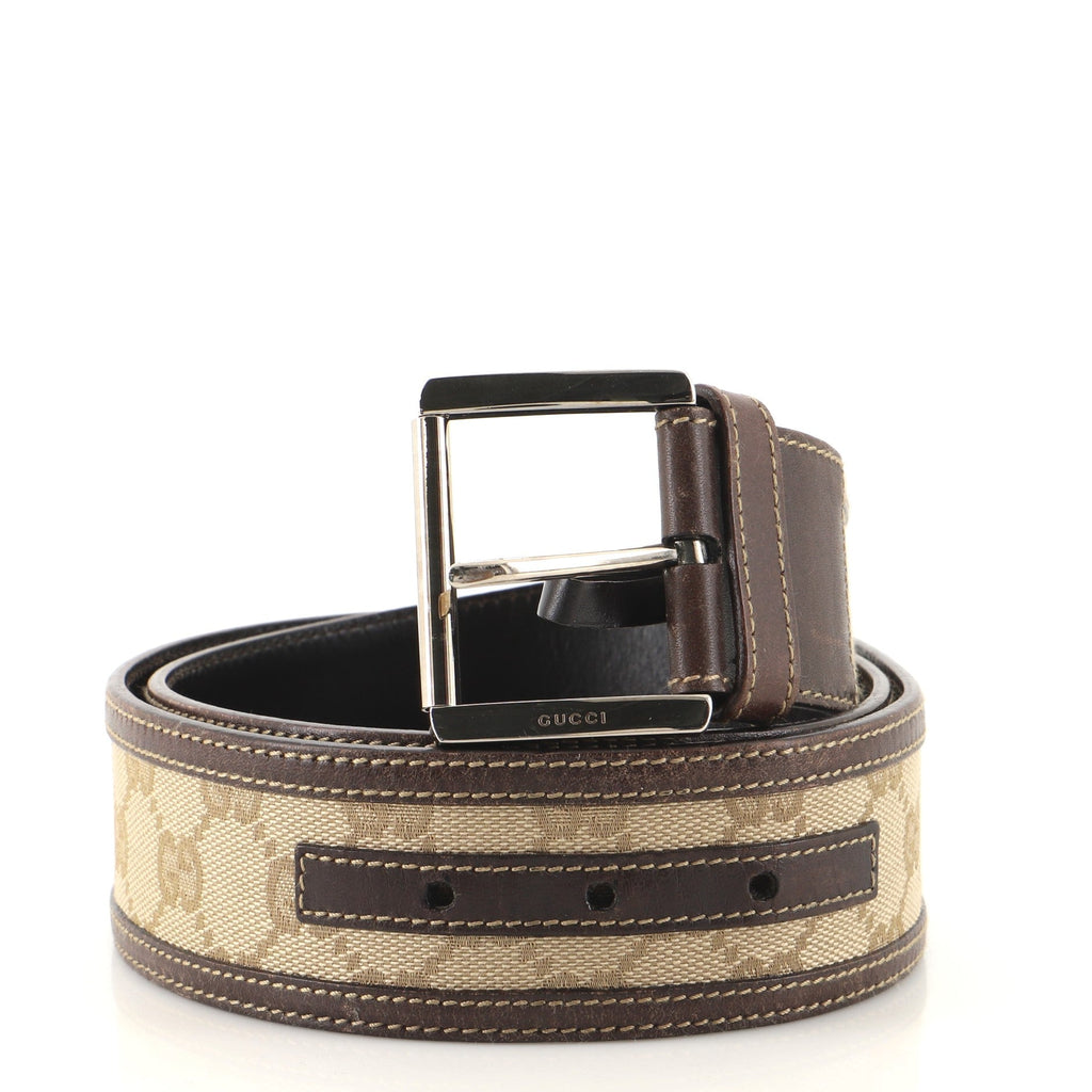 Square Buckle Belt GG Canvas and Leather Wide 85