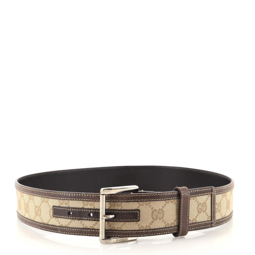 Square Buckle Belt GG Canvas and Leather Wide 85