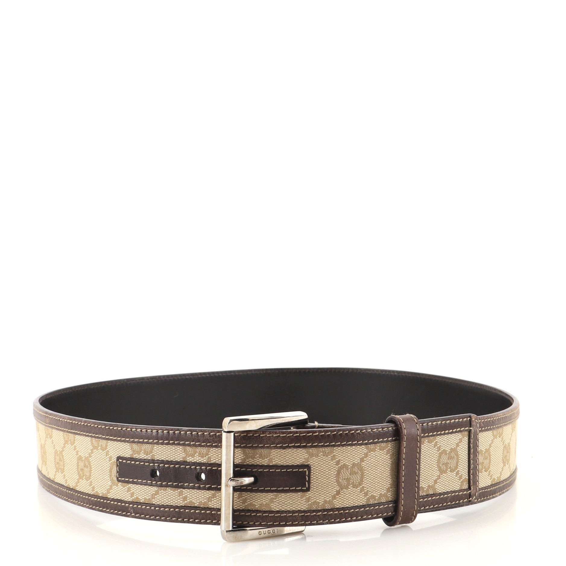 Square Buckle Belt GG Canvas and Leather Wide 85