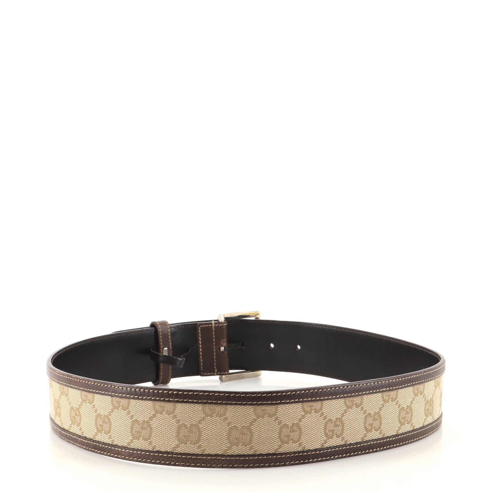 Square Buckle Belt GG Canvas and Leather Wide 85