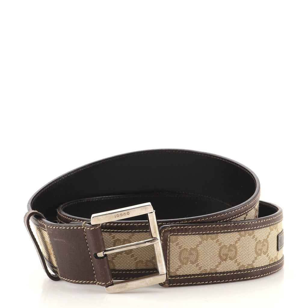 Square Buckle Belt GG Canvas and Leather Wide 85