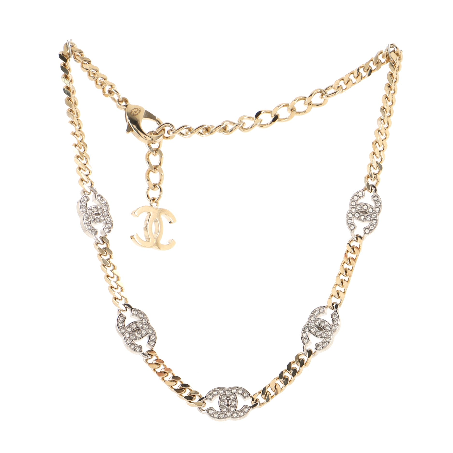 CC Link Choker Necklace Metal with Crystals