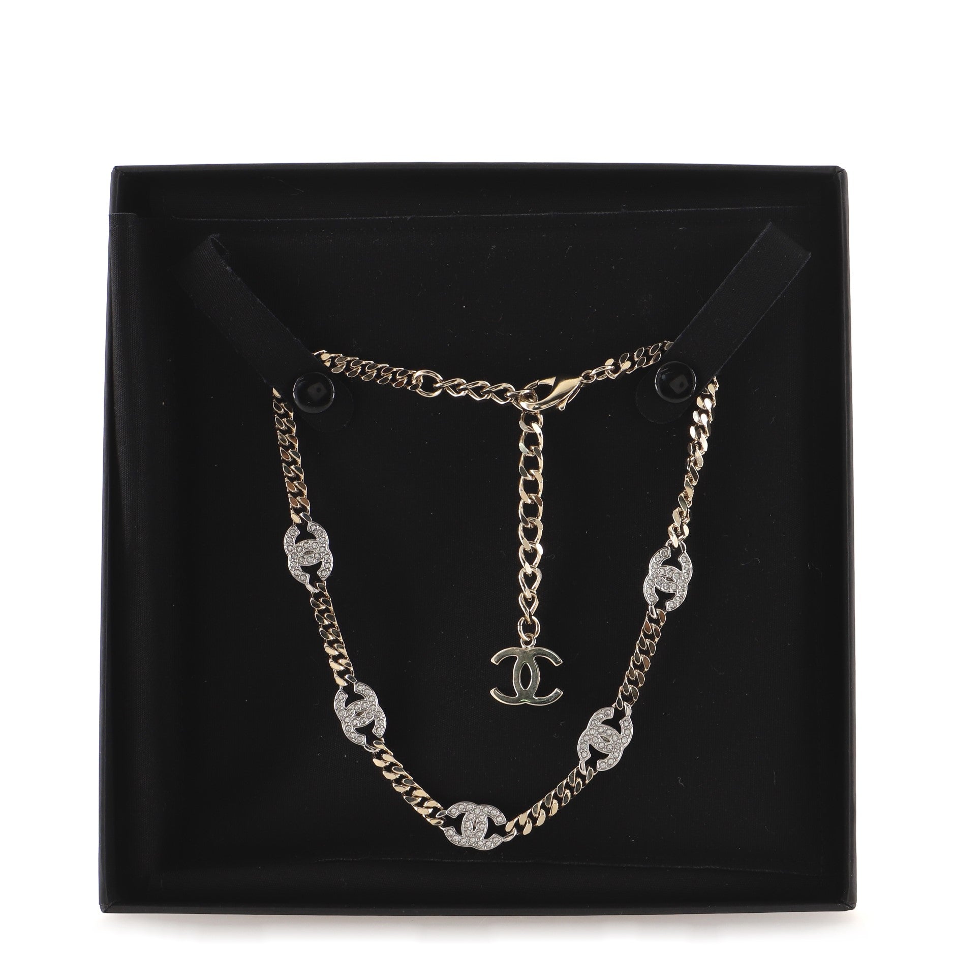 CC Link Choker Necklace Metal with Crystals