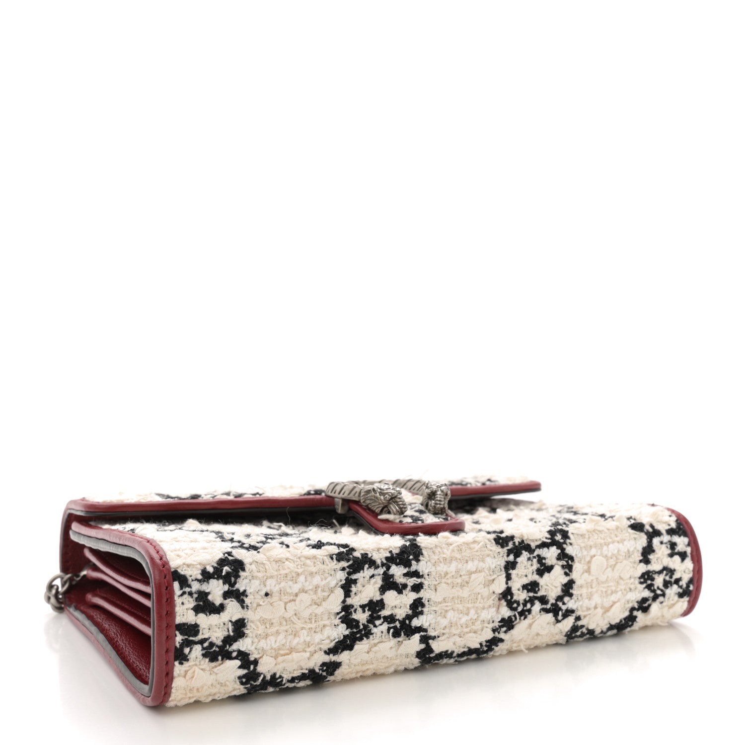 Tweed GG Monogram Mini Dionysus Chain Wallet White Black Romantic Cherry