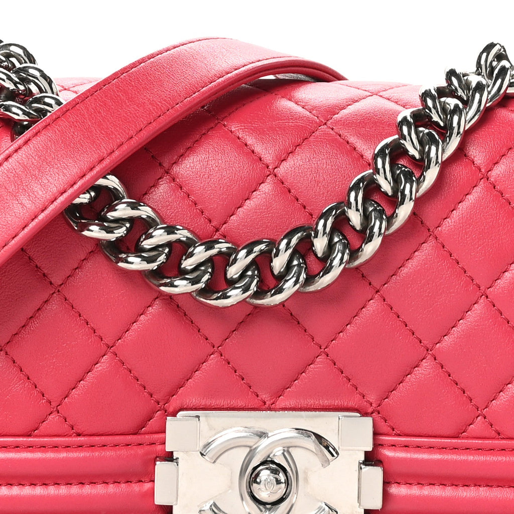 Lambskin Quilted Small Boy Flap Dark Pink