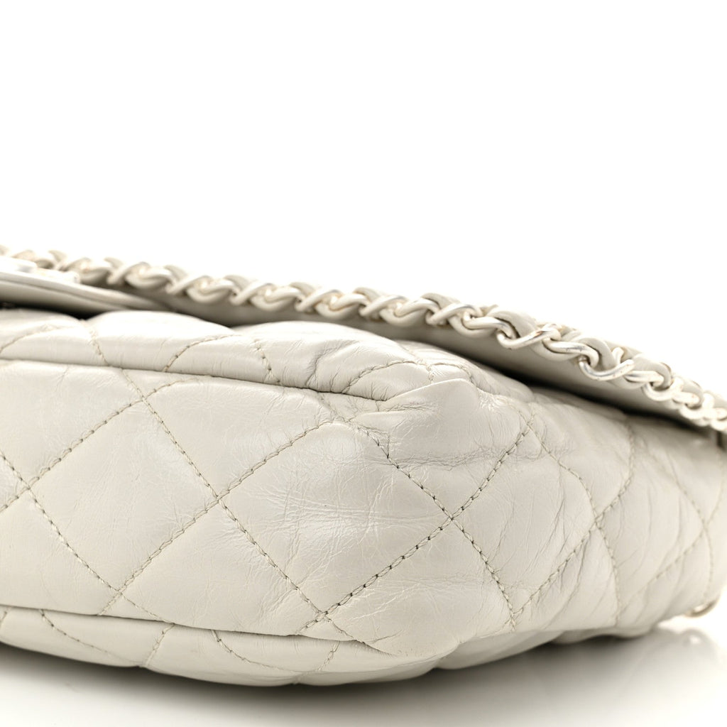 Calfskin Quilted Medium Chain Me Flap White