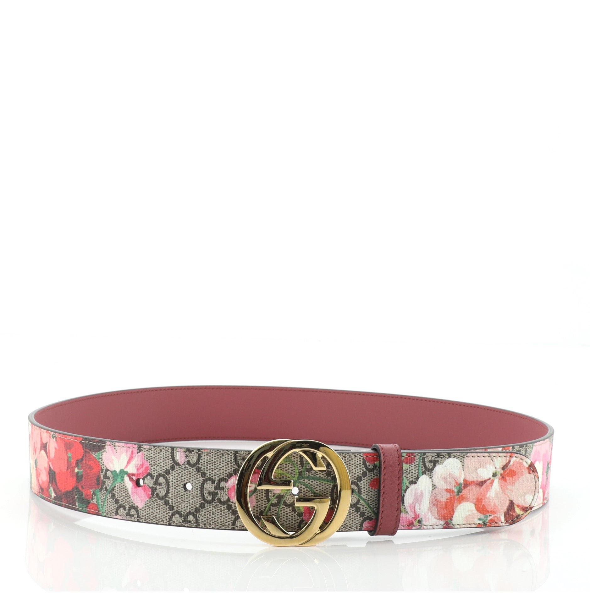 Interlocking G Belt Blooms Print GG Coated Canvas Wide 90