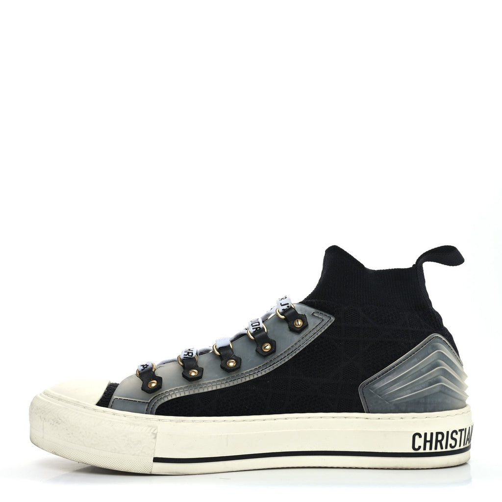 Technical Knit Calfskin Womens Walk'N'Dior High Top Sneakers 40 Black