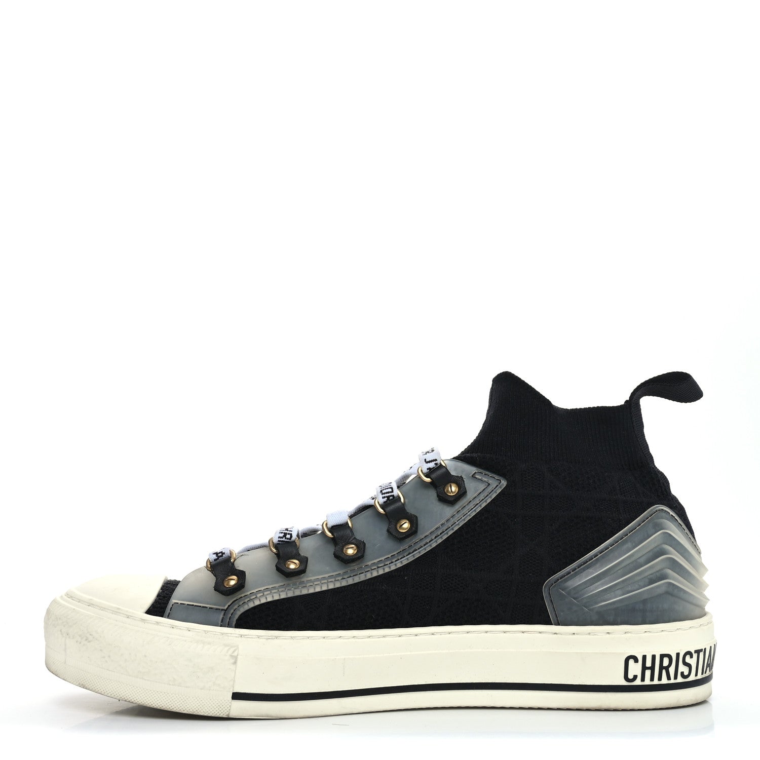 Technical Knit Calfskin Womens Walk'N'Dior High Top Sneakers 40 Black