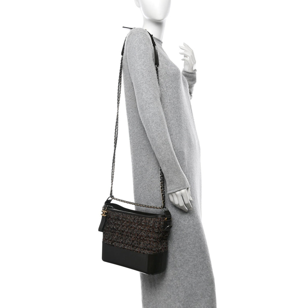 Tweed Calfskin Medium Gabrielle Hobo Brown