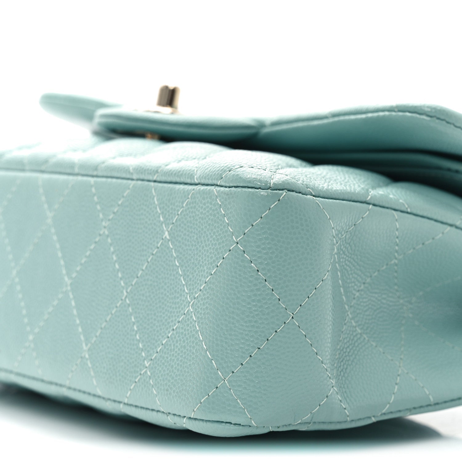 Caviar Quilted Small Double Flap Light Blue