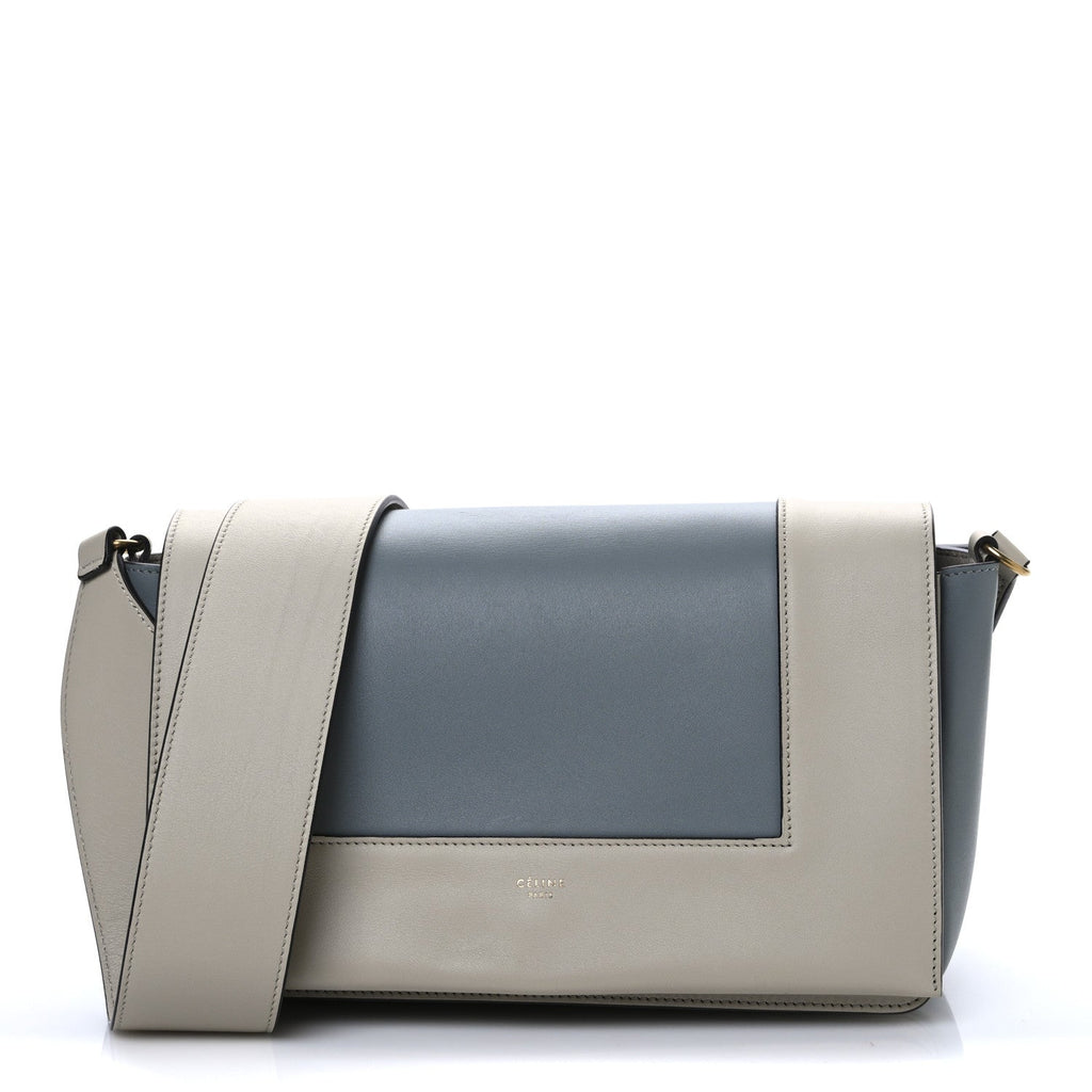 Shiny Smooth Calfskin Medium Frame Shoulder Bag Grege Storm