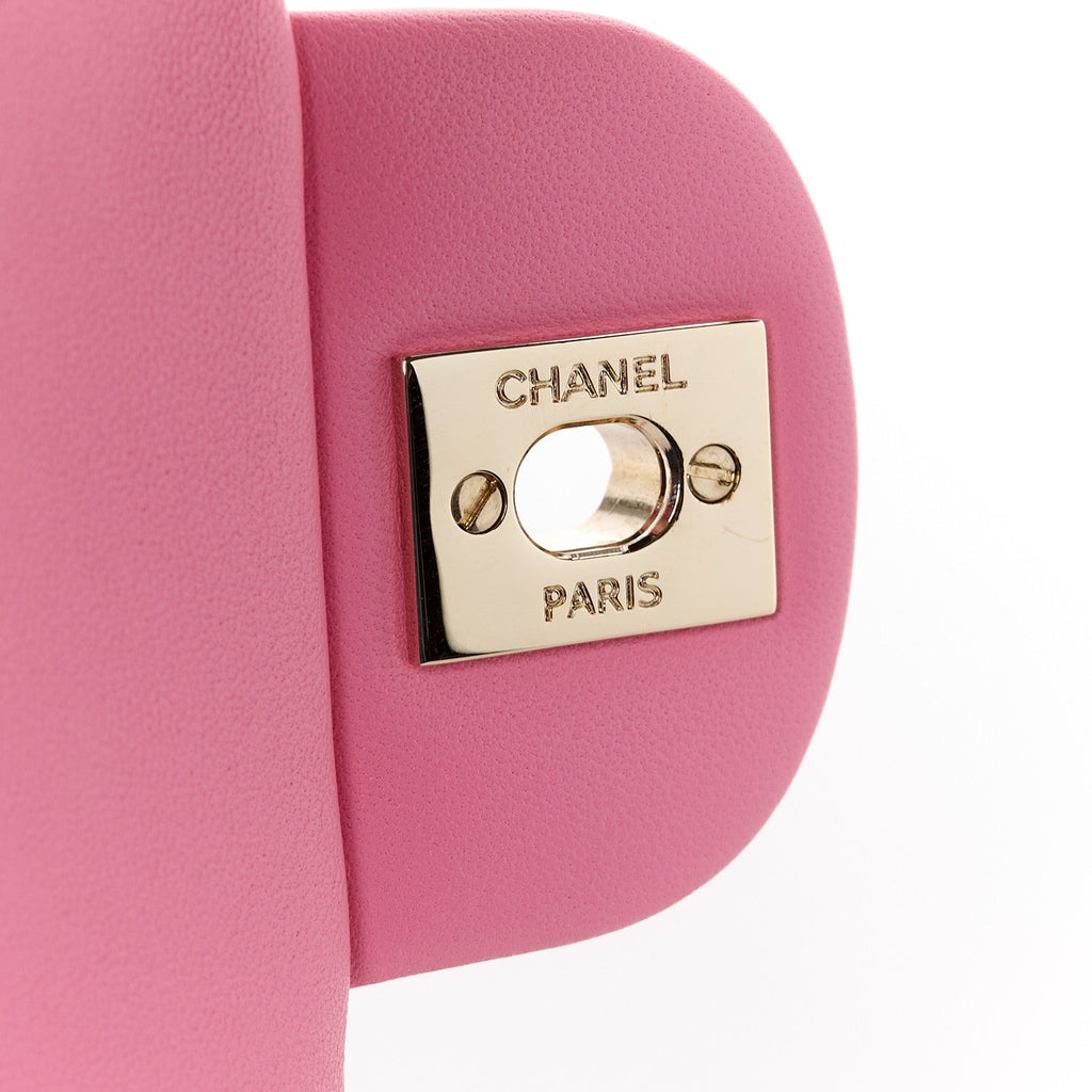 Lambskin Quilted Mini Top Handle Rectangular Flap Pink