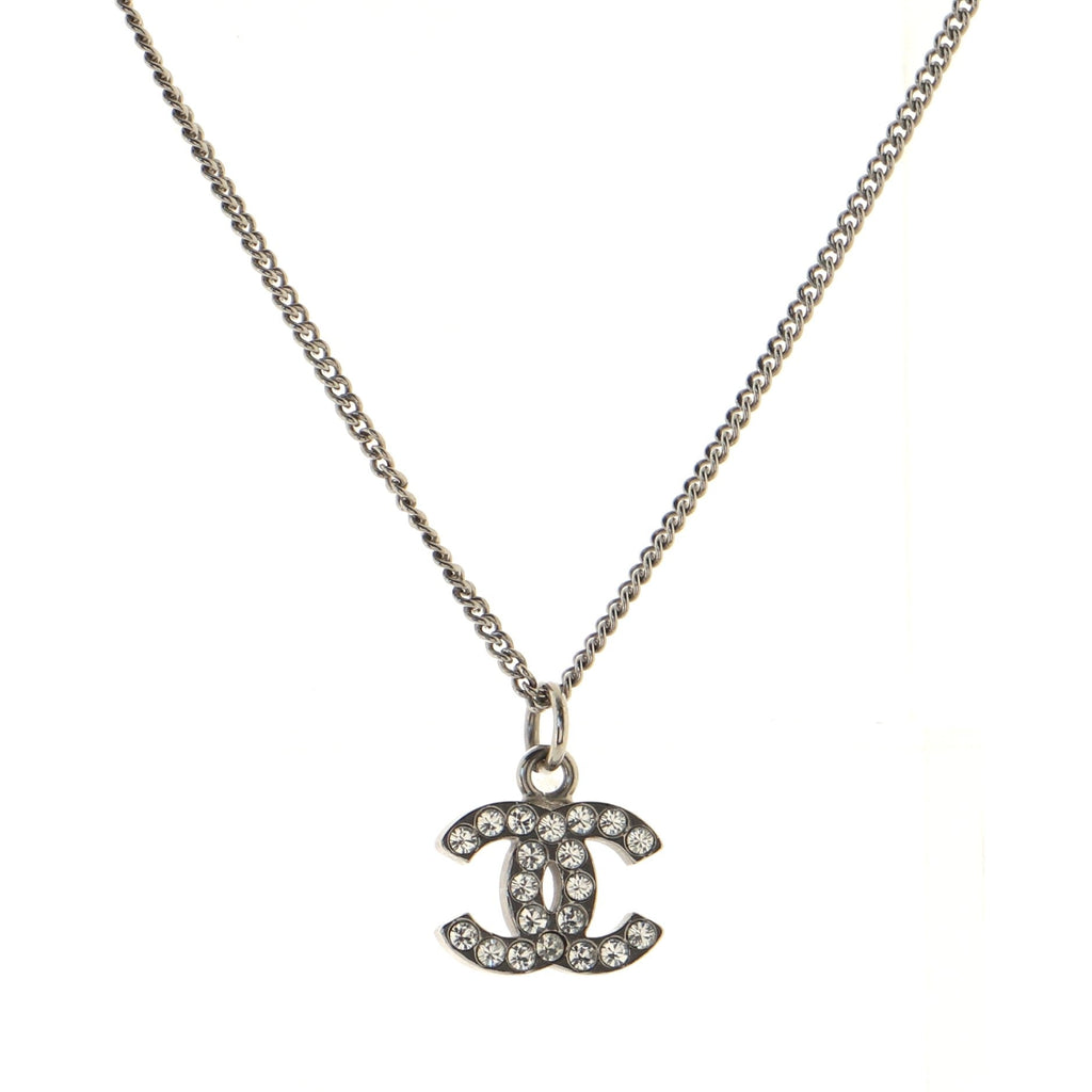 CC Long Pendant Necklace Crystal Embellished Metal