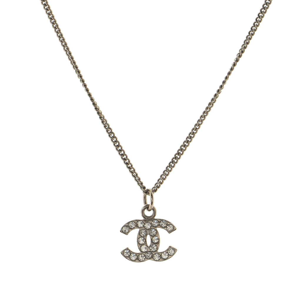 CC Long Pendant Necklace Crystal Embellished Metal